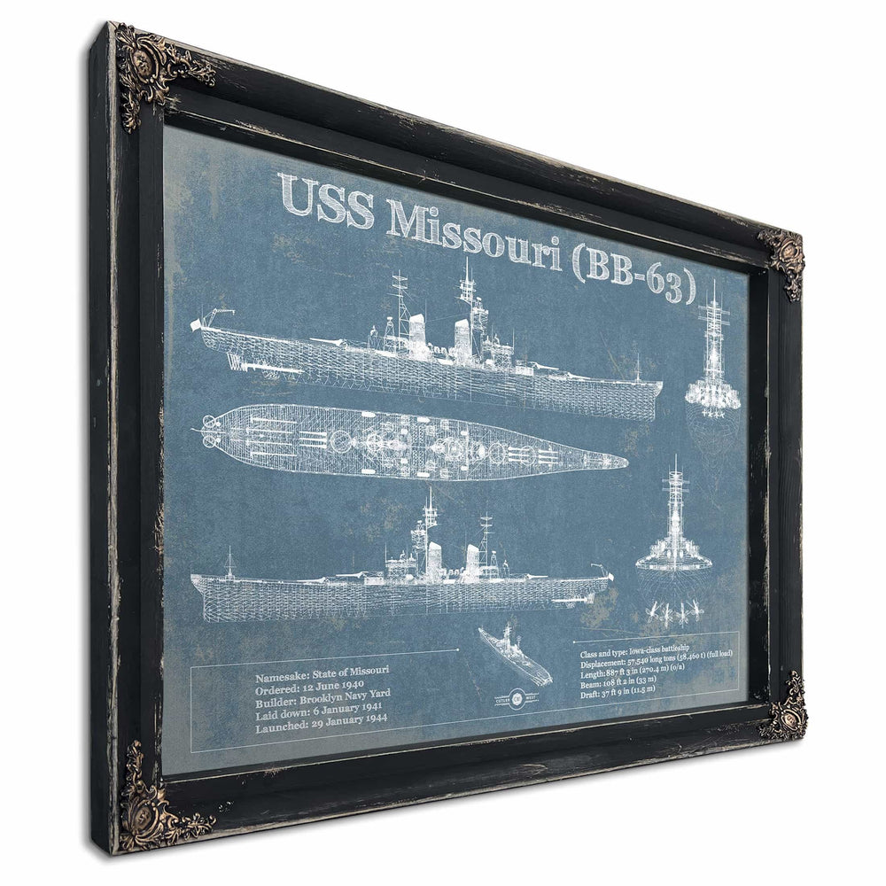 USS Missouri (BB-63) Blueprint Original Military Wall Art - Customizable