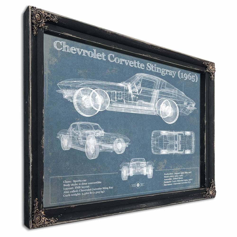 Chevrolet Corvette Stingray 1965 Blueprint Vintage Auto Print
