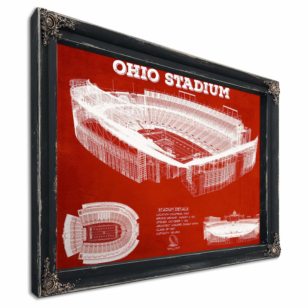 Ohio State Buckeyes Art - Ohio Stadium Vintage Stadium Blueprint Art Team Print