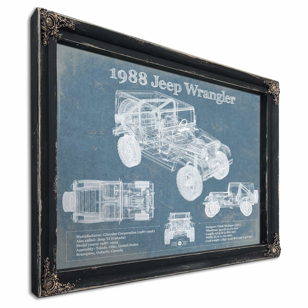 1988 Jeep Wrangler Vintage Blueprint Auto Print