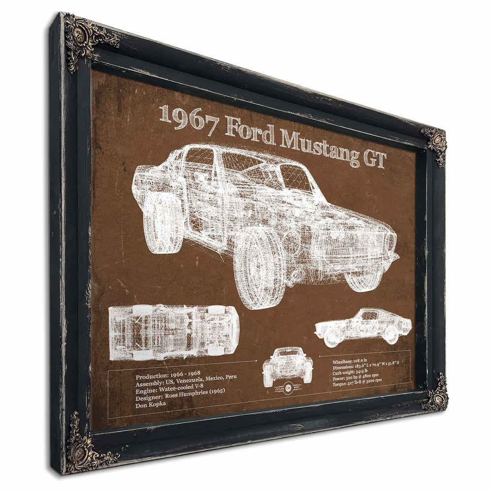1967 Ford Mustang GT Blueprint Vintage Auto Print