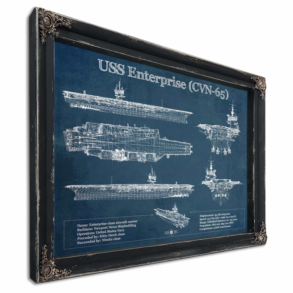 USS Enterprise (CVN-65) Aircraft Carrier Blueprint Original Military Wall Art - Customizable