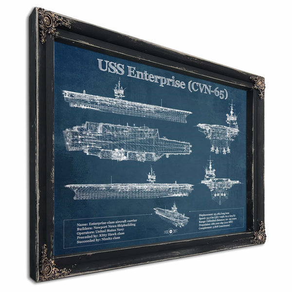 USS Enterprise (CVN-65) Aircraft Carrier Blueprint Original Military Wall Art - Customizable