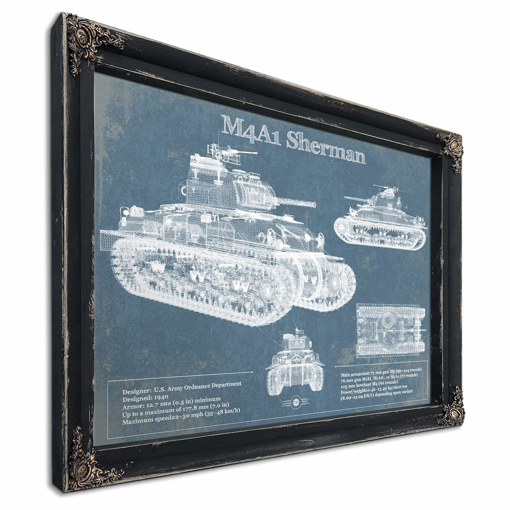 M4A1 Sherman Tank Vintage Blueprint Print