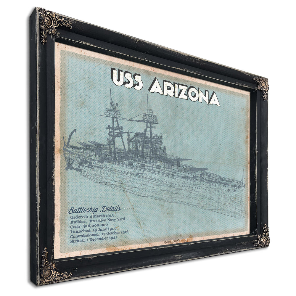 USS Arizona WWII Battleship Blueprint Military Print