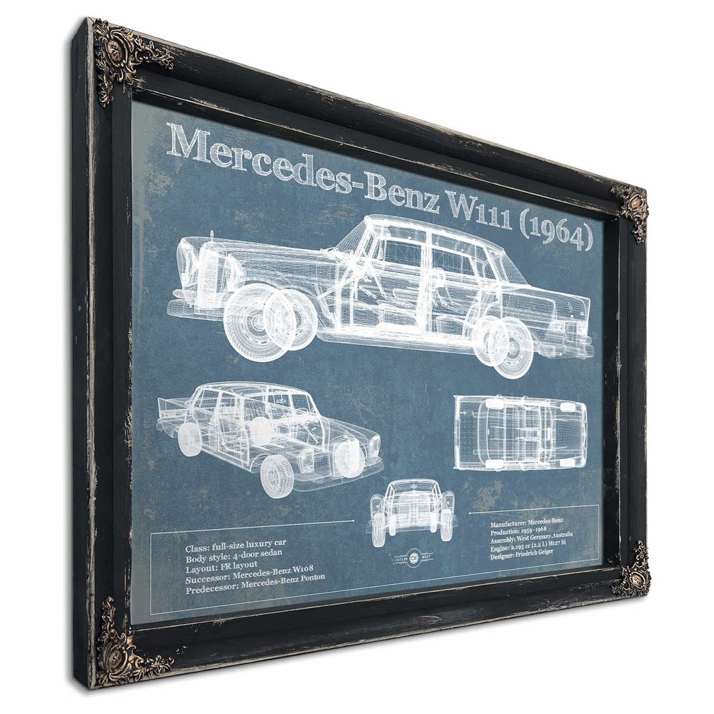 Mercedes Benz 220S W111 (1964) Blueprint Vintage Auto Print