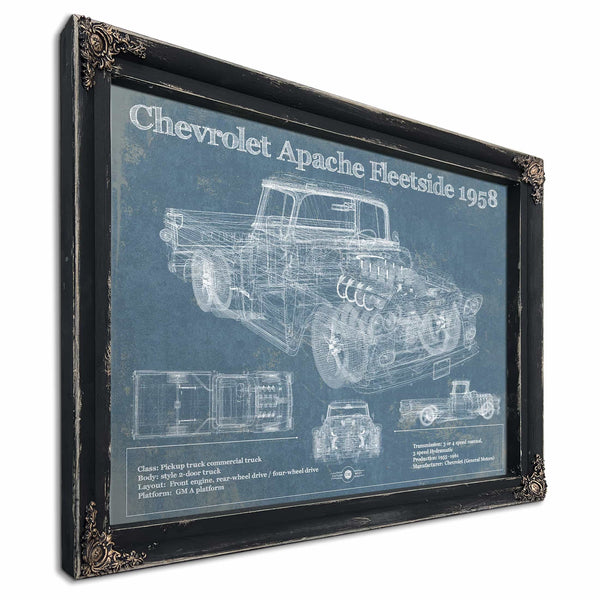 Cheverolet Apache Fleetside 1958 Vintage Blueprint Truck Print