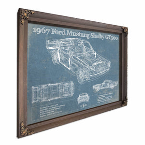 1967 Ford Mustang Shelby GT500 Vintage Blueprint Auto Print