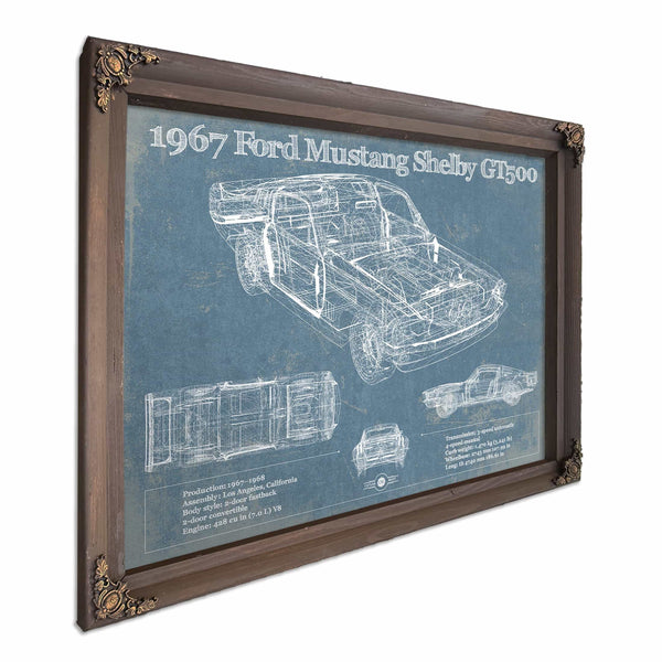 1967 Ford Mustang Shelby GT500 Vintage Blueprint Auto Print