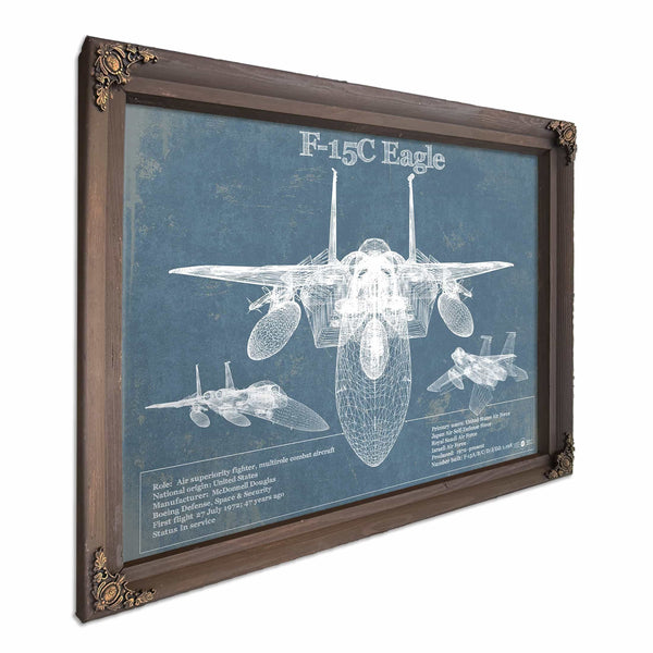 F-15C Eagle Vintage Aviation Blueprint Military Print - Custom Name and Squadron Text