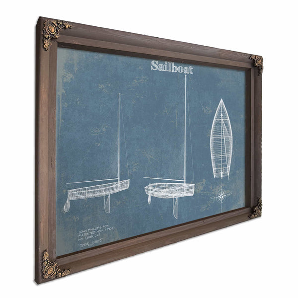 Sail Boat Blueprint - Patent of Sailing Vessel Print