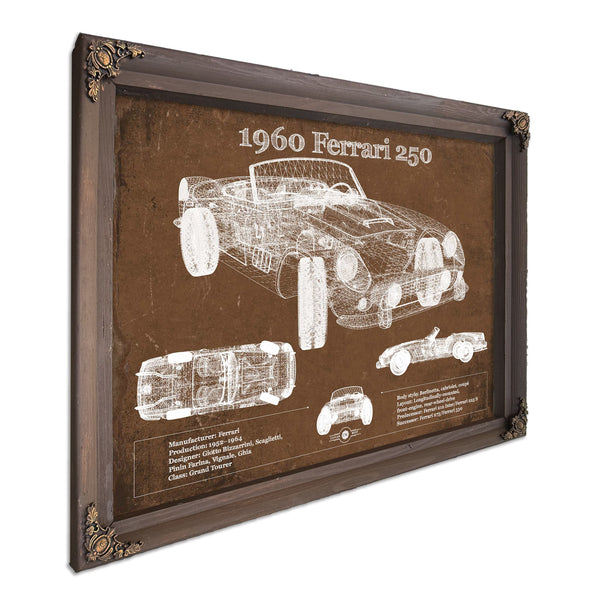 1960 Ferrari 250 Vintage Blueprint Auto Print