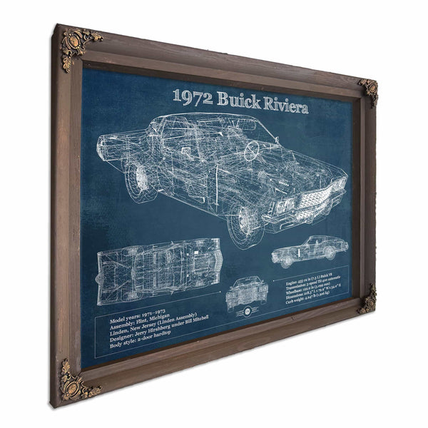1972 Buick Riviera Boattail Vintage Blueprint Auto Print