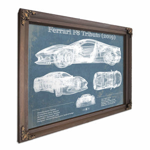 Ferrari F8 Tributo (2019) Blueprint Vintage Auto Print