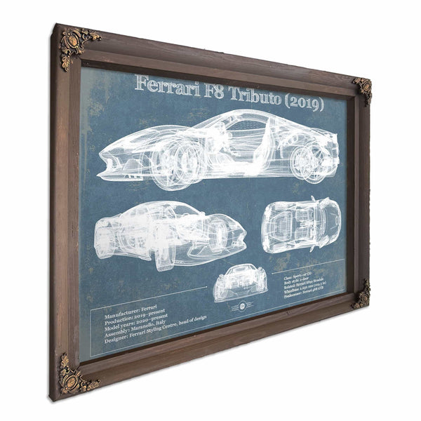 Ferrari F8 Tributo (2019) Blueprint Vintage Auto Print