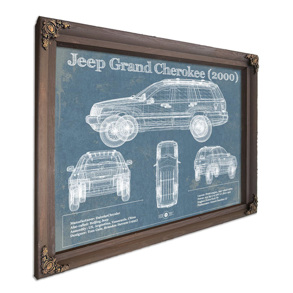 Jeep Grand Cherokee 2000 Vintage Blueprint Auto Print