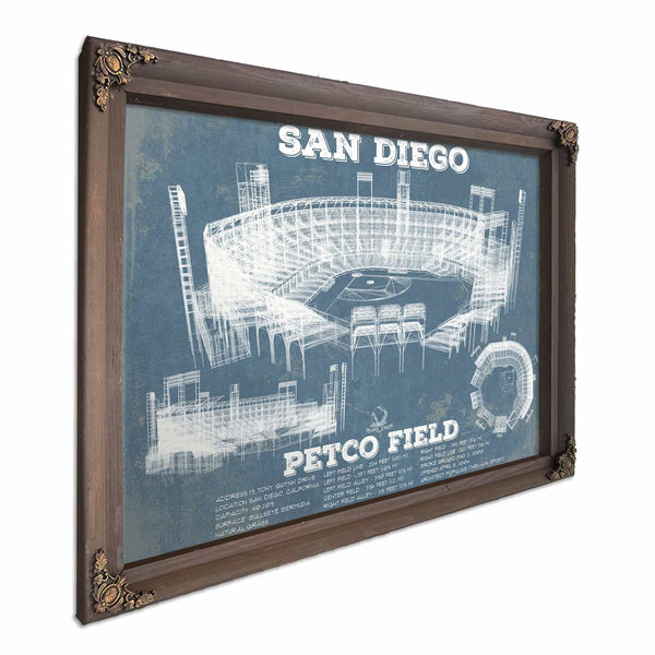 San Diego Padres - Petco Park Vintage Stadium Blueprint Baseball Print