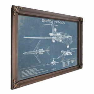 Boeing 727-200 Vintage Aviation Blueprint Print - Custom Pilot Name Can Be Added