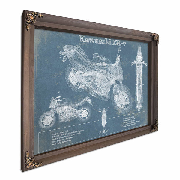 Kawasaki ZR-7 Vintage Blueprint Motorcycle Patent Print