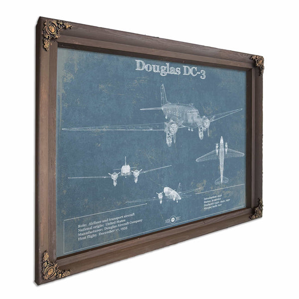 DC-3 Vintage Blueprint Airplane Wall Art