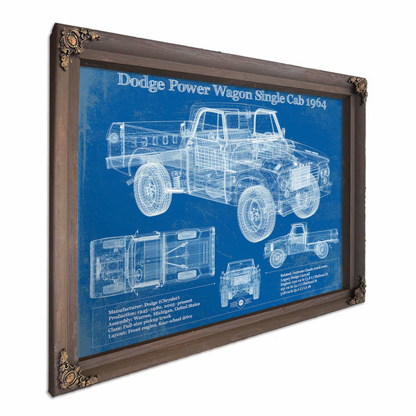 Dodge Power Wagon Single Cab 1964 Vintage Blueprint Auto Print