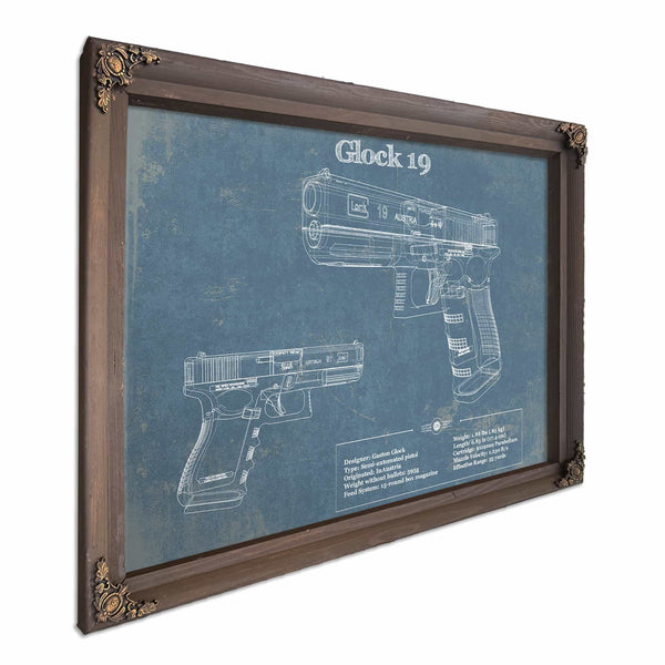 Glock 19 Blueprint Vintage Gun Print