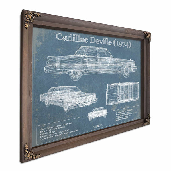 Cadillac DeVille 1974 Vintage Blueprint Auto Print
