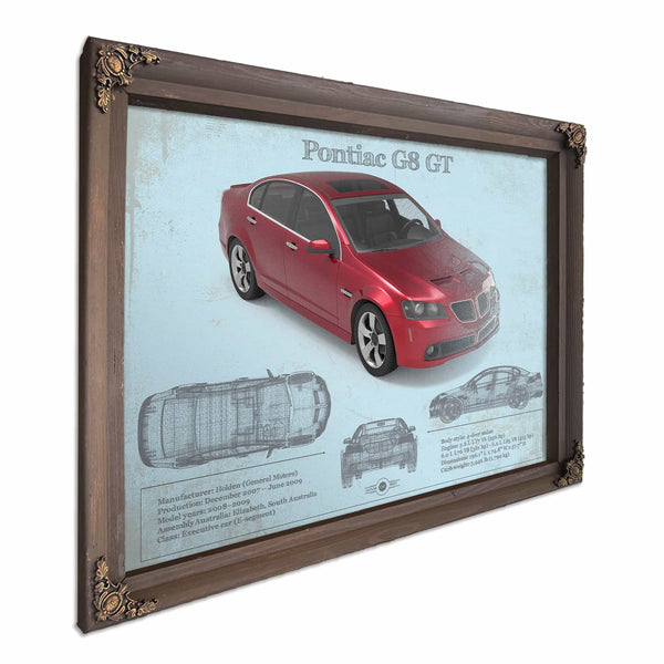 Pontiac G8 Gt Sport Red Metallic Blueprint Vintage Auto Print