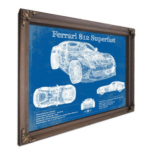 Ferrari 812 Superfast Blueprint Vintage Auto Print