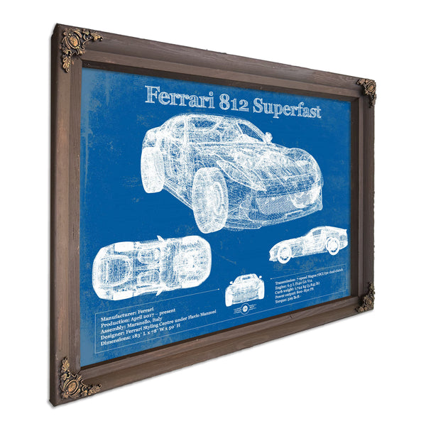 Ferrari 812 Superfast Blueprint Vintage Auto Print