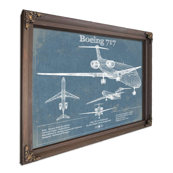 Boeing 717 Vintage Aviation Blueprint Print - Custom Pilot Name Can Be Added