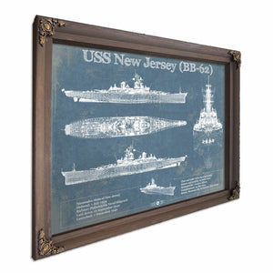 USS New Jersey (BB-62) Battleship Blueprint Original Military Wall Art - Customizable