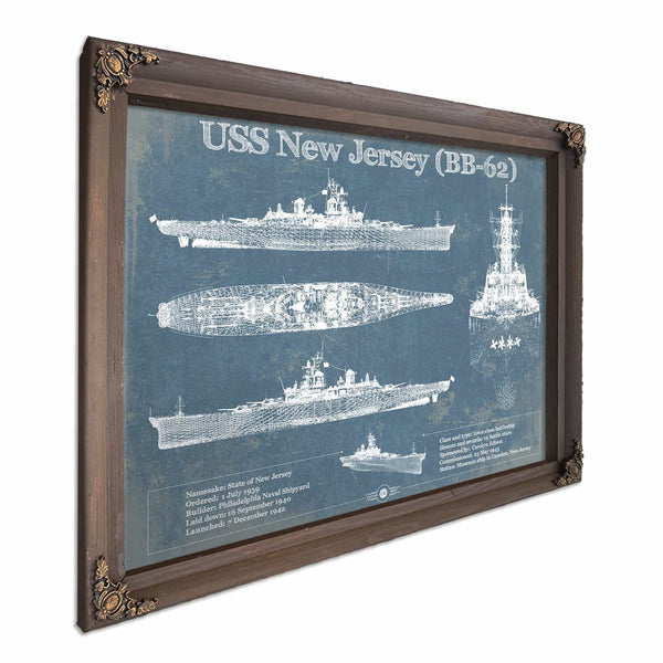 USS New Jersey (BB-62) Battleship Blueprint Original Military Wall Art - Customizable