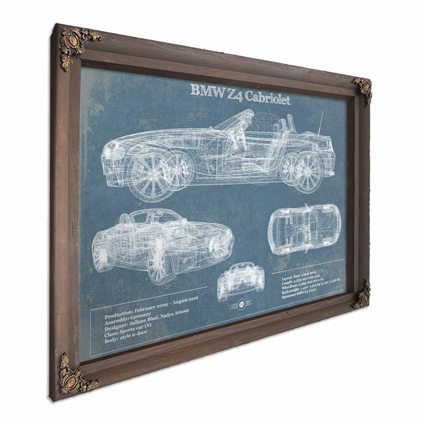 BMW Z4 Cabriolet Vintage Blueprint Auto Print