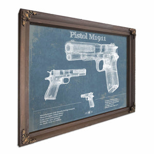 Pistol M1911 Blueprint Vintage Gun Print