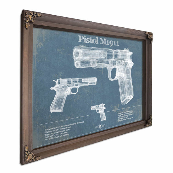 Pistol M1911 Blueprint Vintage Gun Print