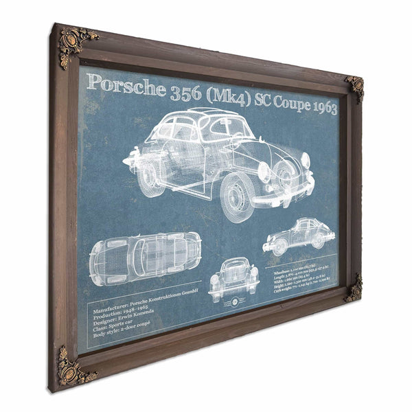 Porsche 356 (Mk4) SC Coupe 1963 Vintage Blueprint Auto Print