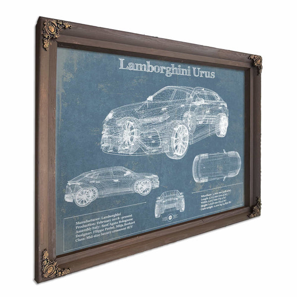 Lamborghini Urus 2019 Vintage Blueprint Auto Print