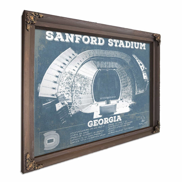 Georgia Bulldogs Football Team Colors - Sanford Stadium Vintage Football Blueprint Art Print