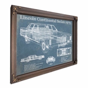 Lincoln Continental Sedan 1975 Vintage Blueprint Auto Print