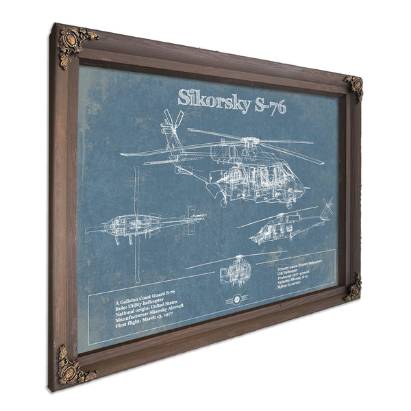 Sikorsky S-76 Helicopter Vintage Aviation Blueprint Military Print