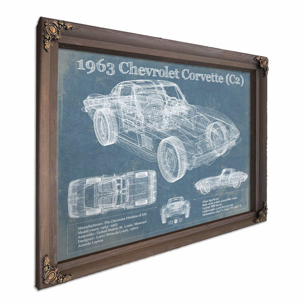 1963 Chevrolet Corvette (C2) Vintage Blueprint Auto Print