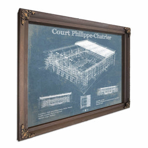Stade Court Philippe Chatrier - Roland Garros - Vintage France Tennis Blueprint Art
