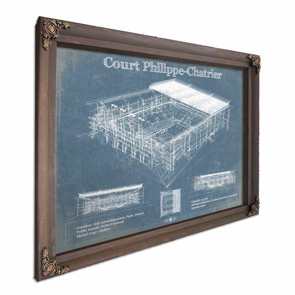 Stade Court Philippe Chatrier - Roland Garros - Vintage France Tennis Blueprint Art