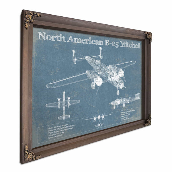 North American B-25 Mitchell Vintage Aviation Blueprint Military Print - Custom Name and Squadron Text