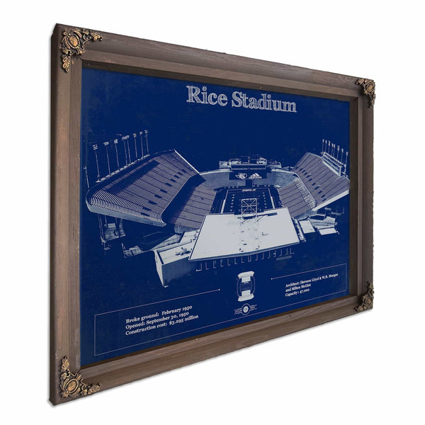Rice Owls Wall Art - Vintage Rice Stadium Blueprint Art Print