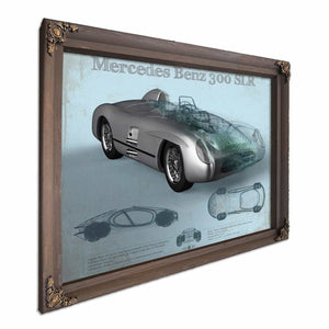 Mercedes Benz 300 SLR Vintage Blueprint Auto Print