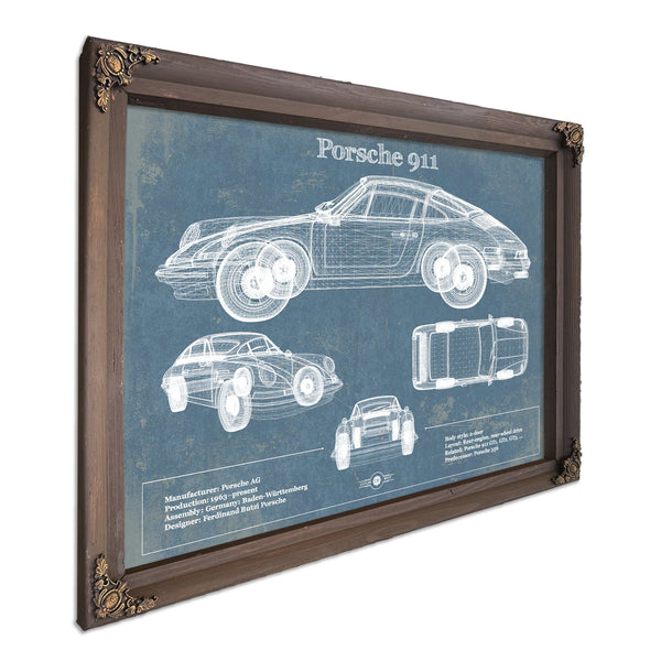 Porsche 911 Vintage Blueprint Auto Print