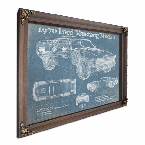 1970 Ford Mustang Mach 1 Vintage Blueprint Auto Print