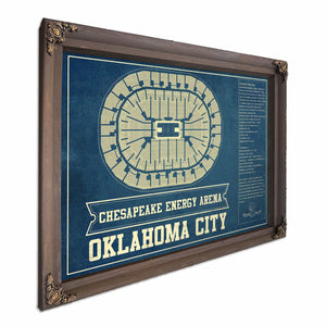 Oklahoma City Thunder - Chesapeake Energy Arena Vintage Basketball Blueprint NBA Team Color Print